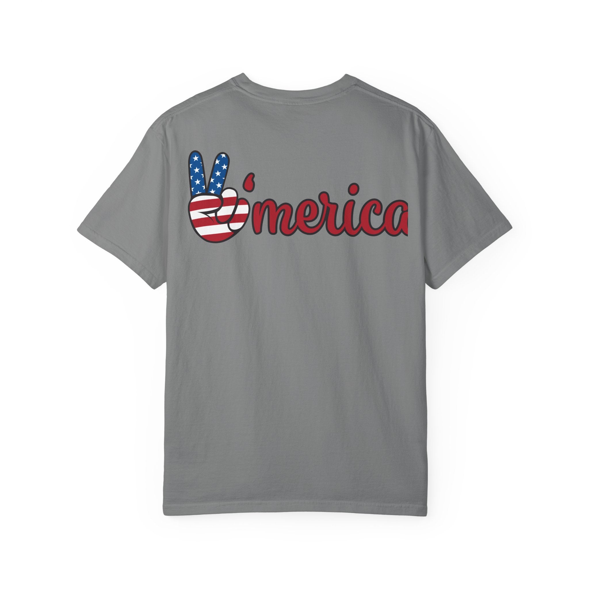 Patriotic 'LOVE' Tee — USA Flag Donut & Flip-Flop Design (Back 'Peace Merica')