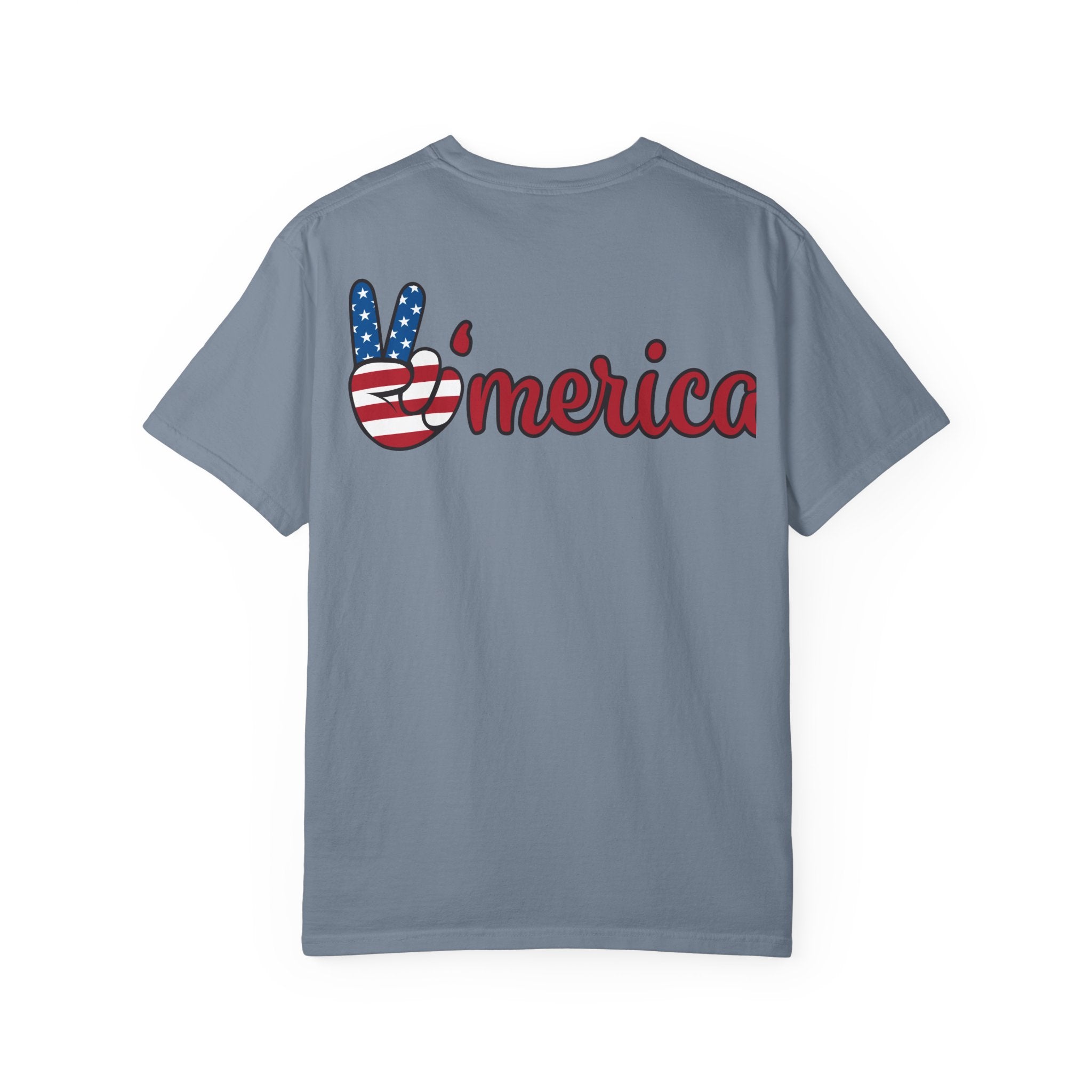 Patriotic 'LOVE' Tee — USA Flag Donut & Flip-Flop Design (Back 'Peace Merica')
