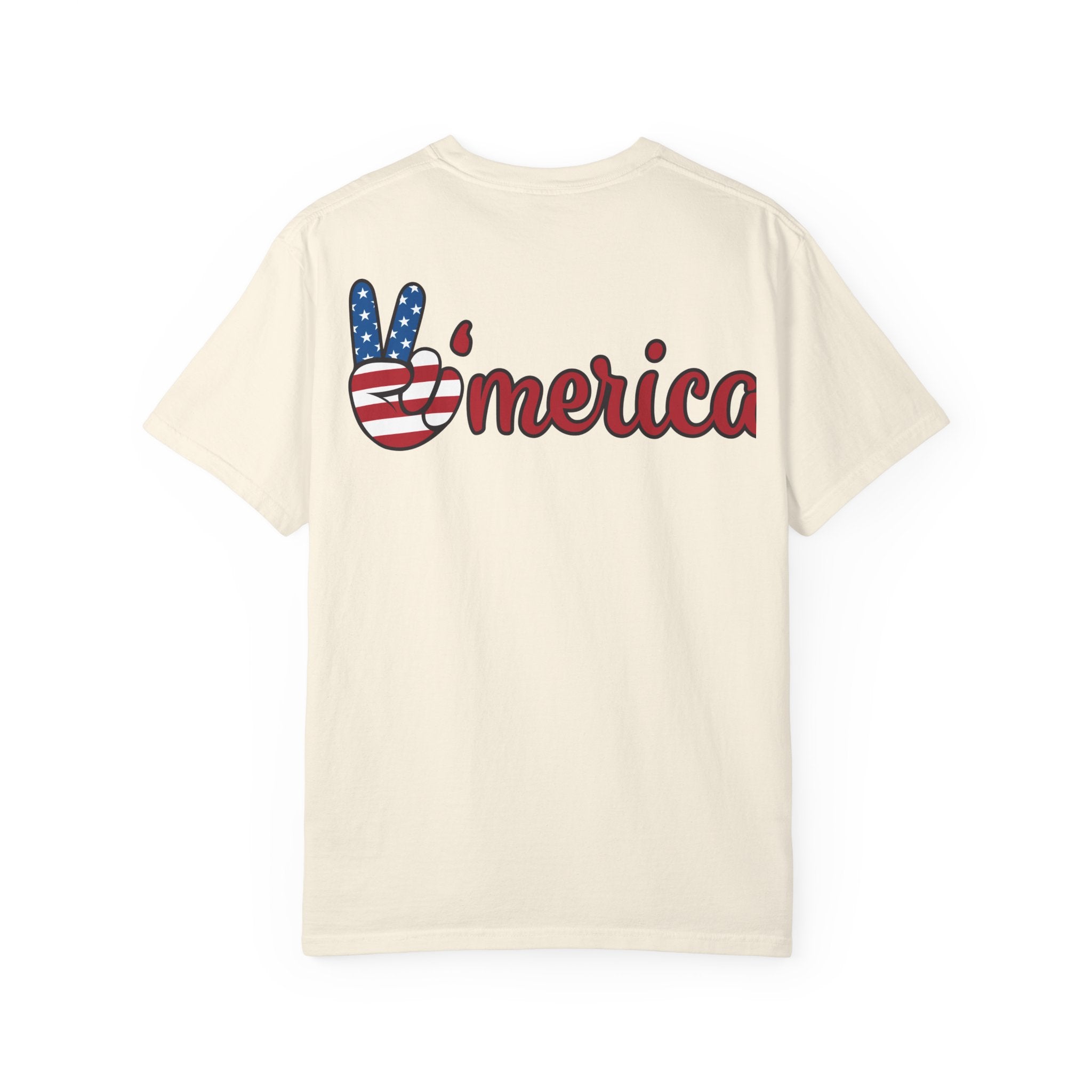 Patriotic 'LOVE' Tee — USA Flag Donut & Flip-Flop Design (Back 'Peace Merica')