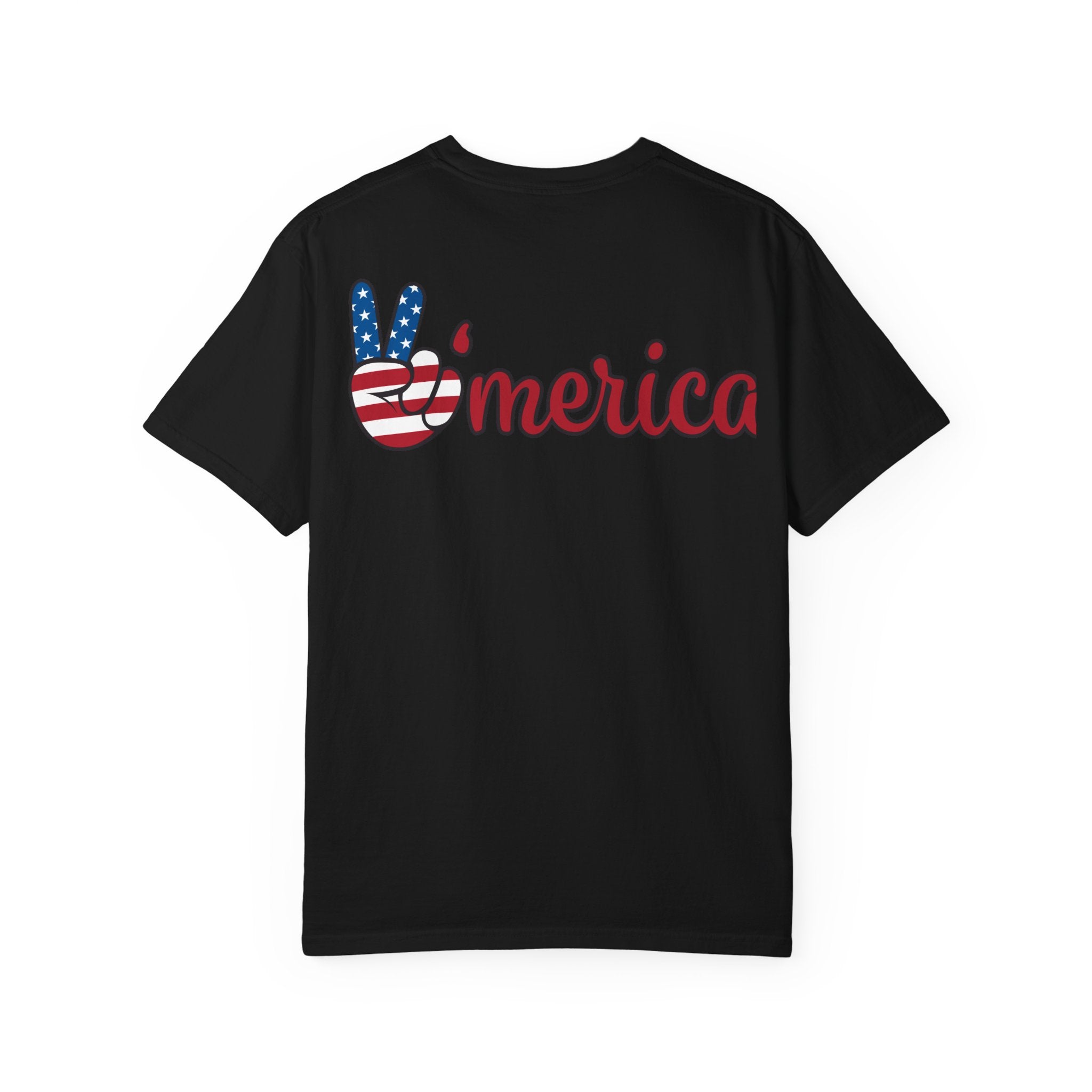 Patriotic 'LOVE' Tee — USA Flag Donut & Flip-Flop Design (Back 'Peace Merica')