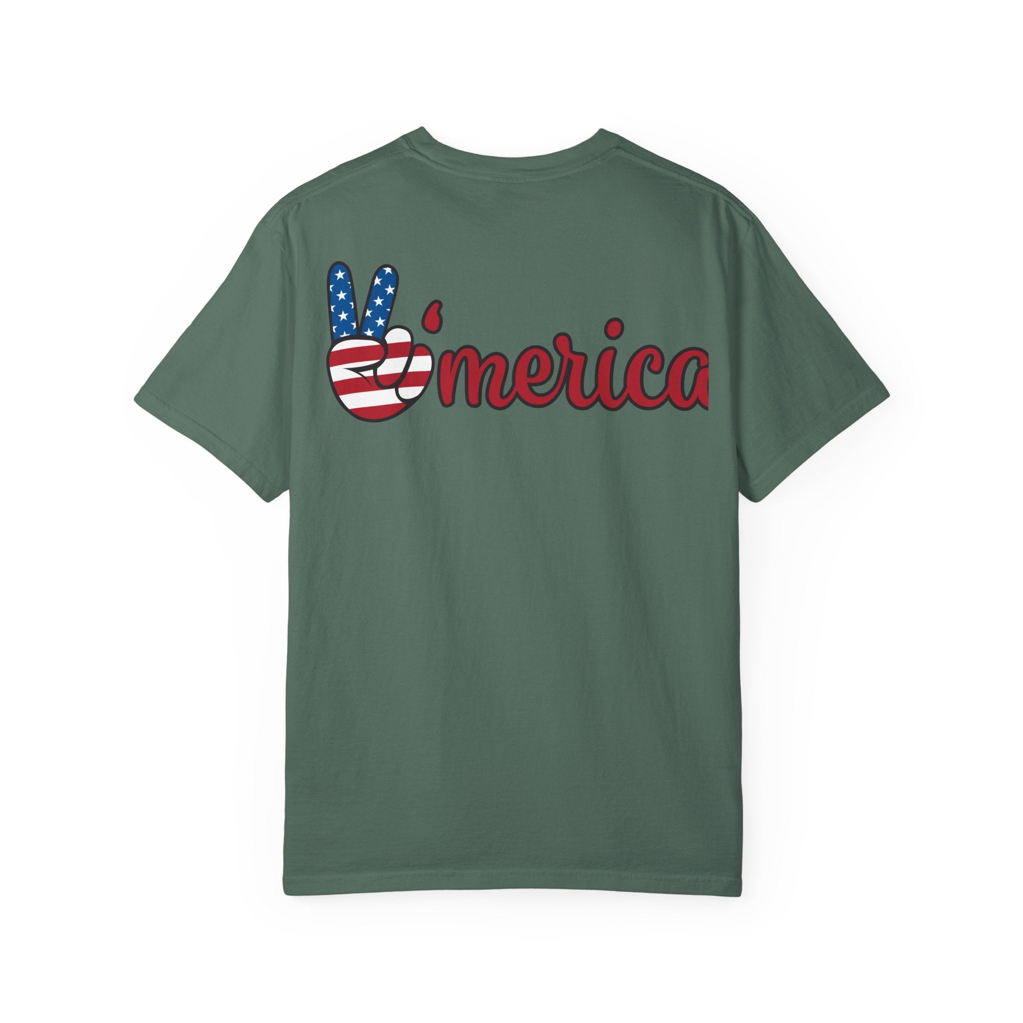 Patriotic 'LOVE' Tee — USA Flag Donut & Flip-Flop Design (Back 'Peace Merica')