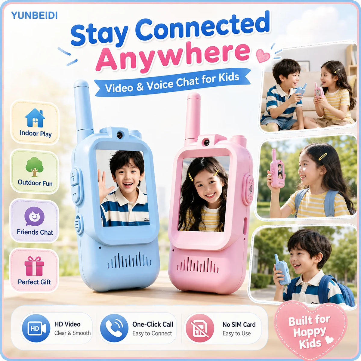 2PCS Kids Video Walkie Talkies USB Charging Indoor and Outdoor High
