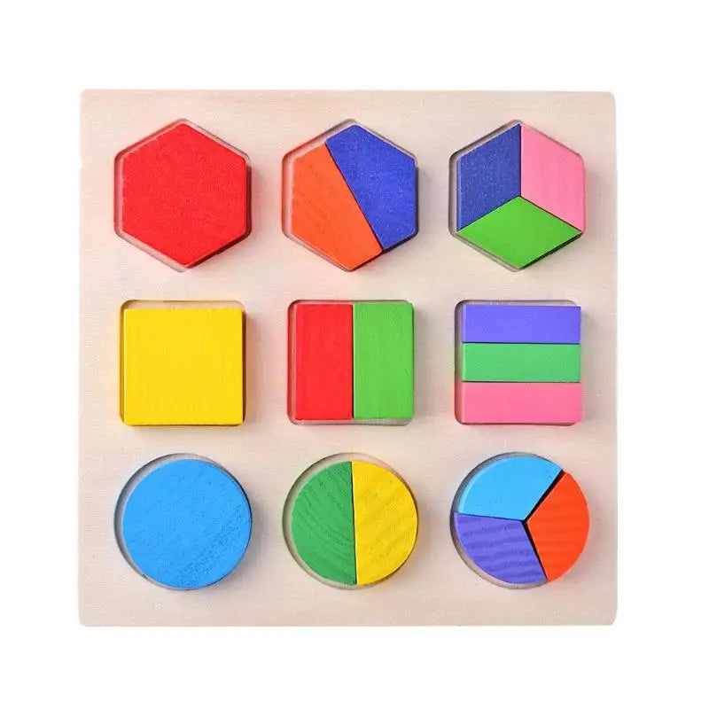Wooden Geometric Shapes Montessori Puzzle Sorting Math Bricks