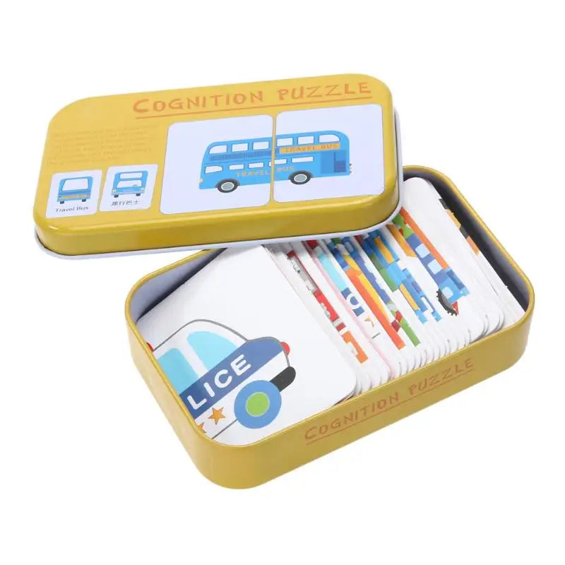 Baby Kids Cognition Puzzles Toy Toddler Iron Box Cards Matching Game