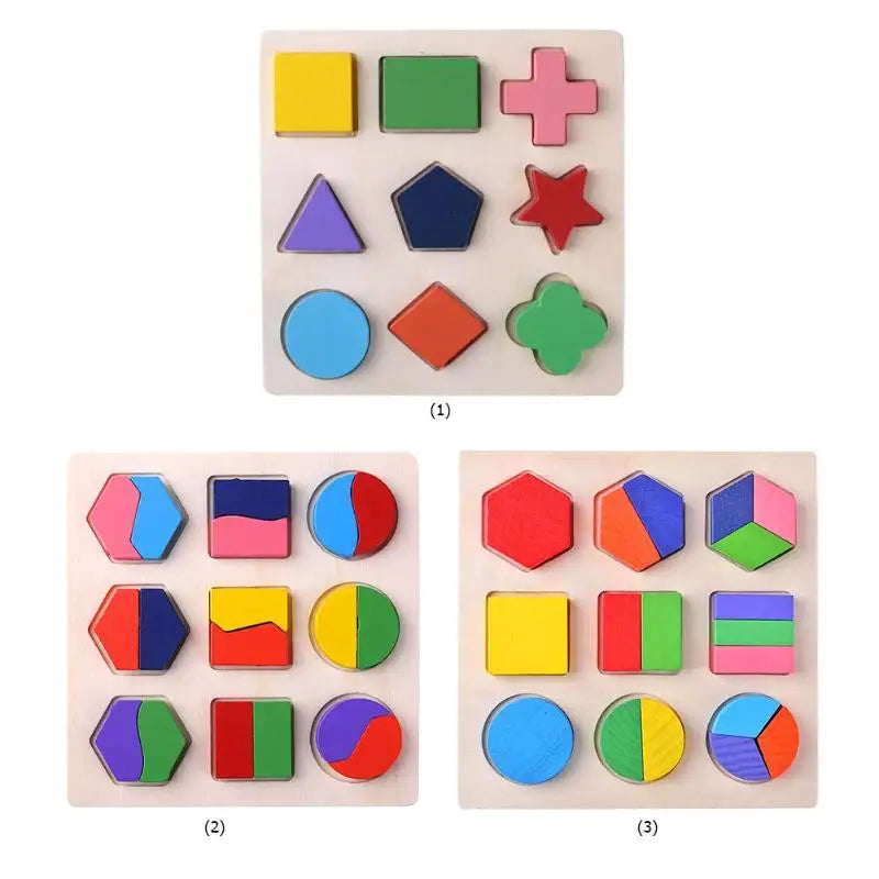Wooden Geometric Shapes Montessori Puzzle Sorting Math Bricks