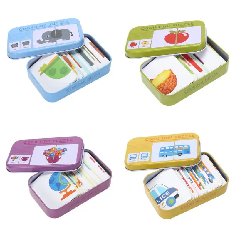 Baby Kids Cognition Puzzles Toy Toddler Iron Box Cards Matching Game