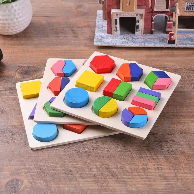 Wooden Geometric Shapes Montessori Puzzle Sorting Math Bricks