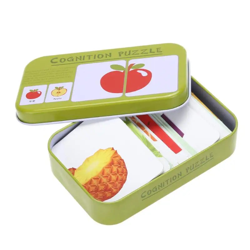 Baby Kids Cognition Puzzles Toy Toddler Iron Box Cards Matching Game