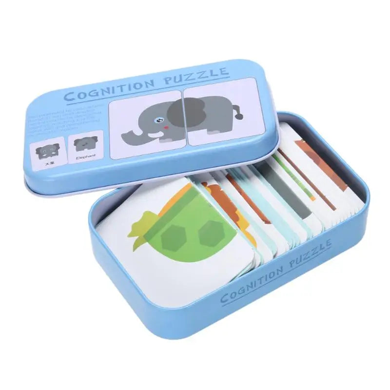 Baby Kids Cognition Puzzles Toy Toddler Iron Box Cards Matching Game