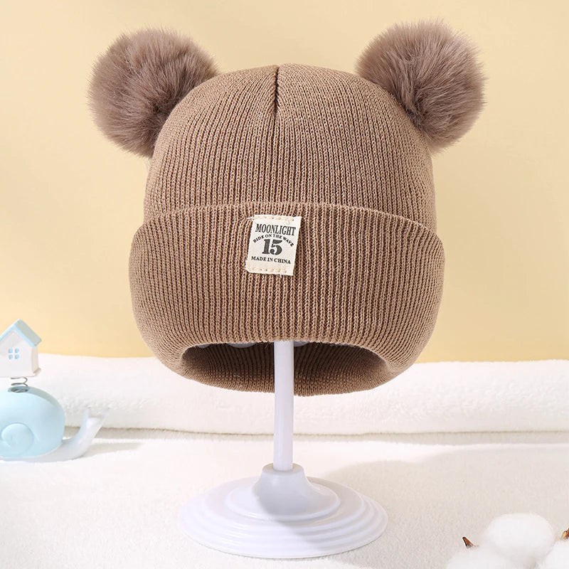 Autumn Winter Baby Warm Knitted Hats With Pom Kids Knit Beanie Hat
