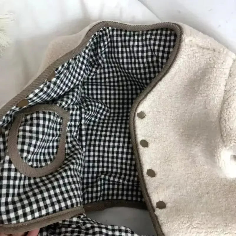 Autumn and Winter Warm Jacket Children Two Sides Wear Plaid Plush
