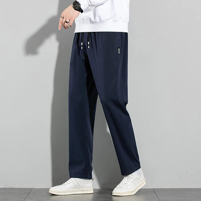 Men's Ice Silk Straight-Leg Pants - Black & Gray