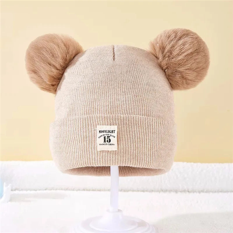 Autumn Winter Baby Warm Knitted Hats With Pom Kids Knit Beanie Hat