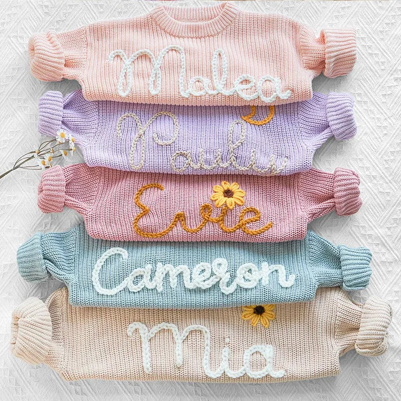 Custom Name Kids Clothes Girls Boys Personalized Baby Sweaters Handmade
