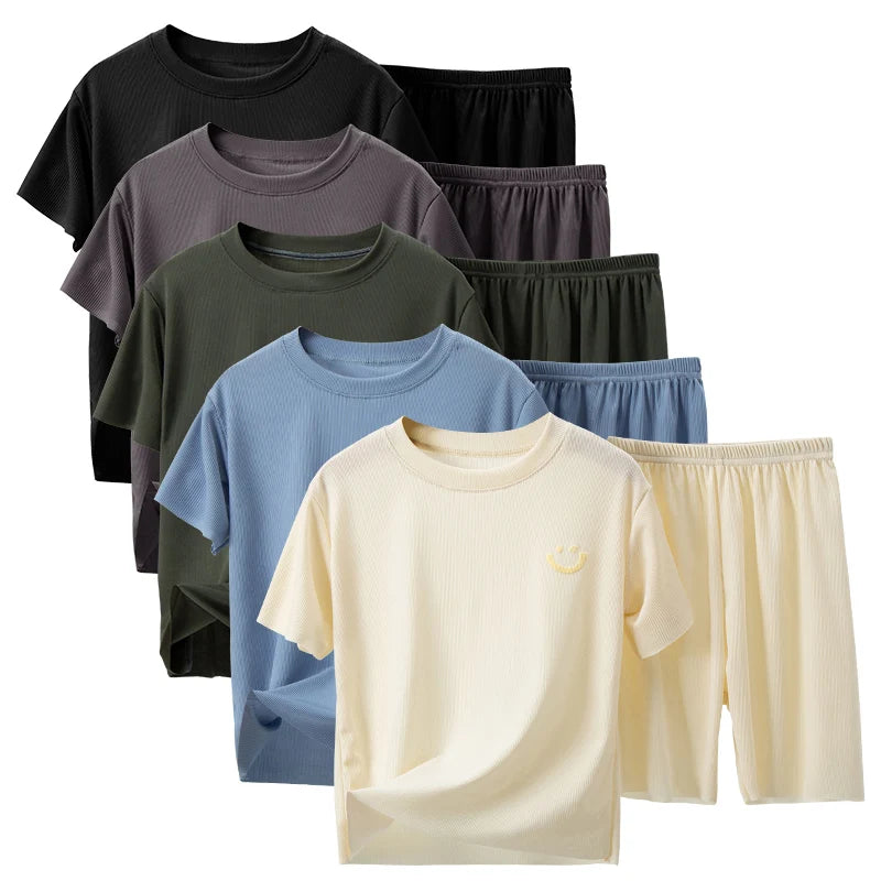 Children's Summer Thin Short-sleeved Shorts Ice Silk Suit Boys and