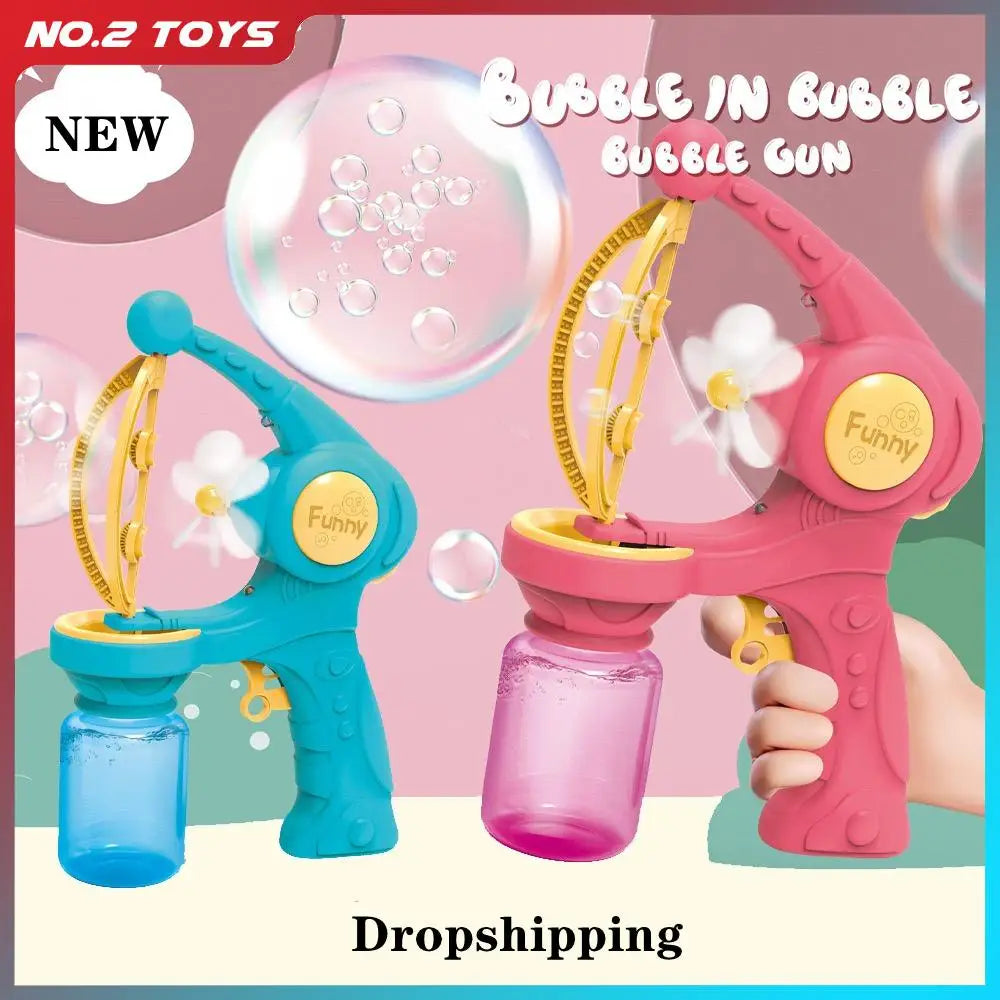 Blowing Large Bubbles Automatic Bubble Gun with Liquid Toy Soap