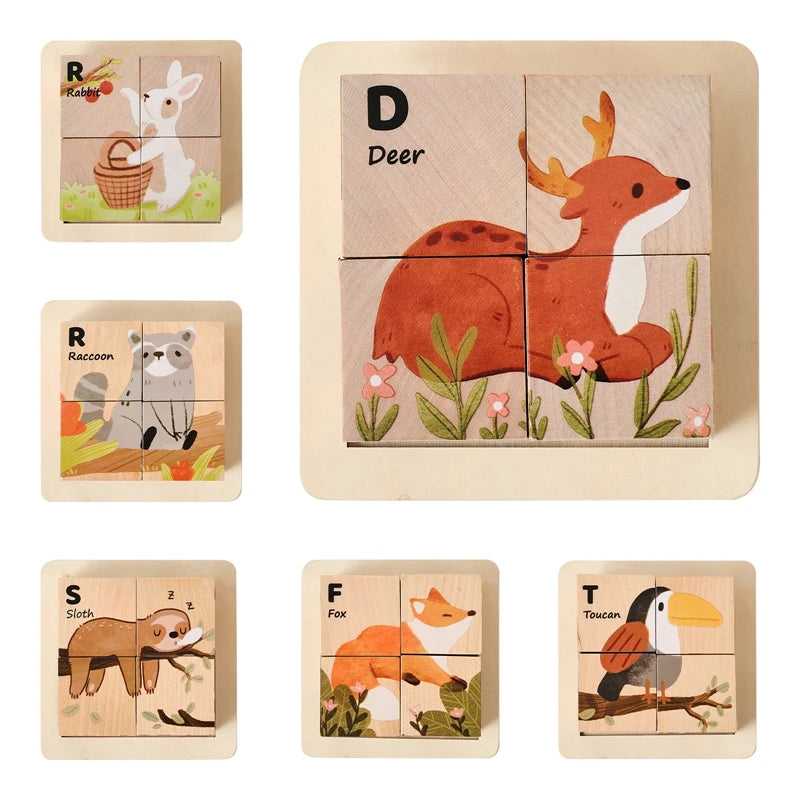 Baby Wooden Blocks Toy Children Six Side Cube Jigsaw Puzzles Game