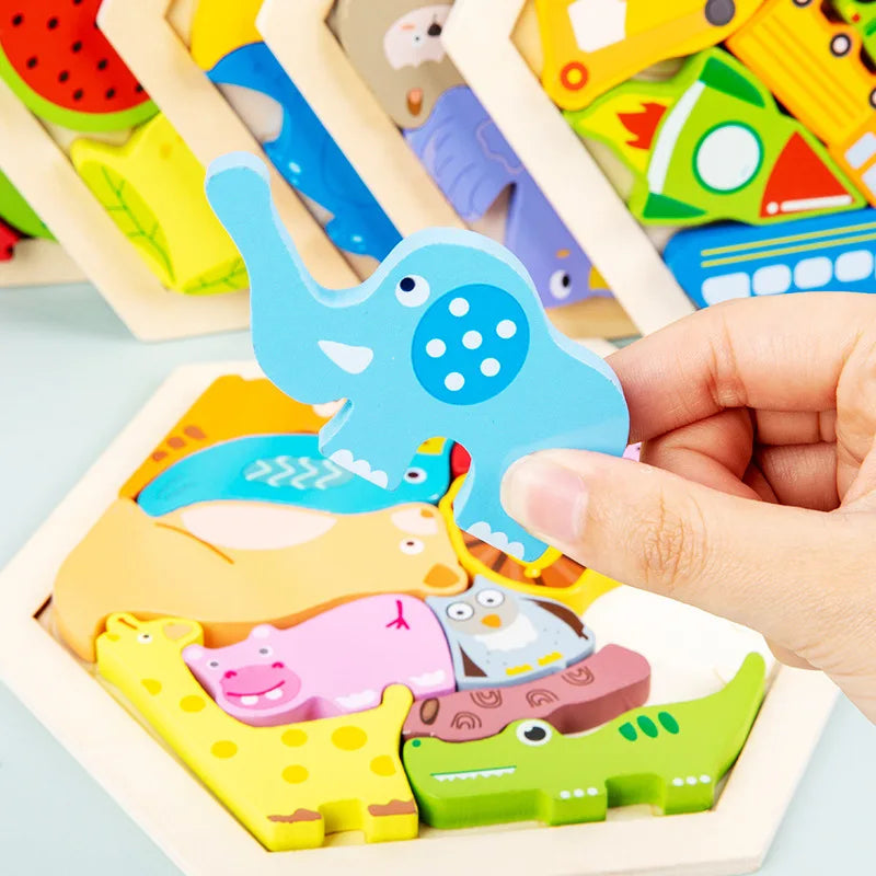 Baby Toy Wooden jigsaw Puzzle Creative 3D Puzzle 's Intelligence