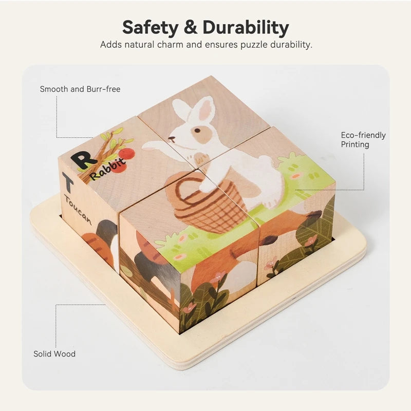 Baby Wooden Blocks Toy Children Six Side Cube Jigsaw Puzzles Game