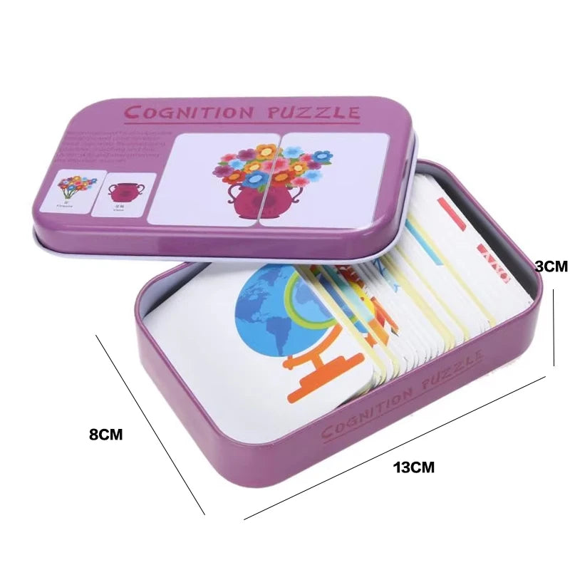 Baby Kids Cognition Puzzles Toy Toddler Iron Box Cards Matching Game