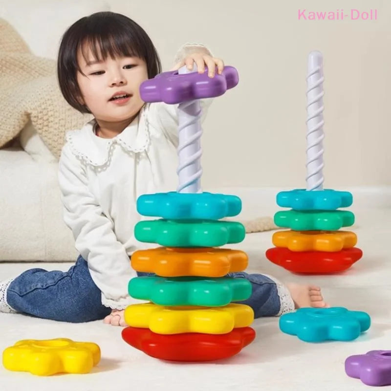 Baby Spinning Stacking Puzzle Toy Montessori Rotating Rainbow Tower