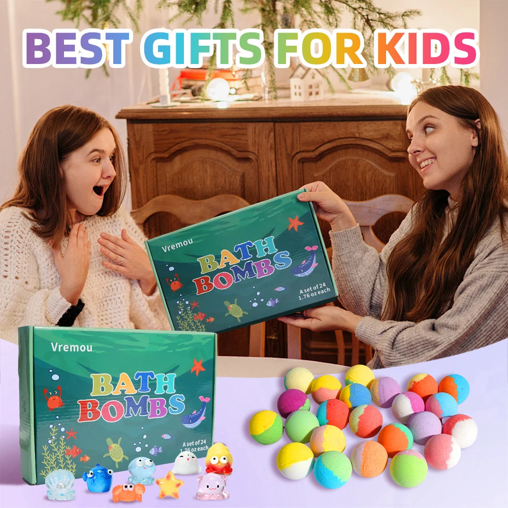 Bath Bombs with Surprise Inside, 24 Pack Kids Bath Bombs Set, Natural