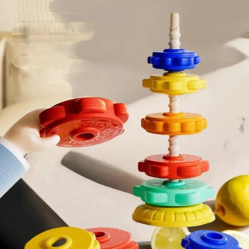 Baby Montessori Rotating Rainbow Tower Spinning & Stacking Puzzle Toy