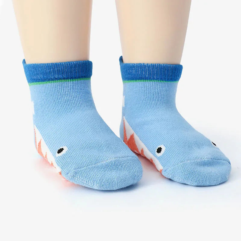 6 Pairs Kids Socks Cartoon Animal Pattern Cotton Non-Slip Floor Socks