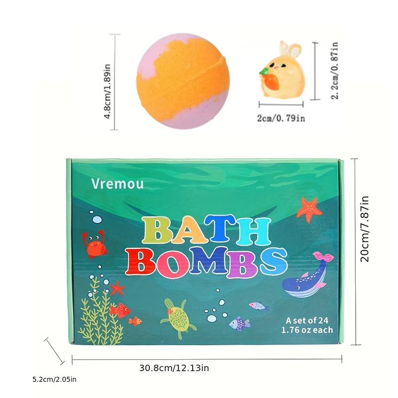 Bath Bombs with Surprise Inside, 24 Pack Kids Bath Bombs Set, Natural