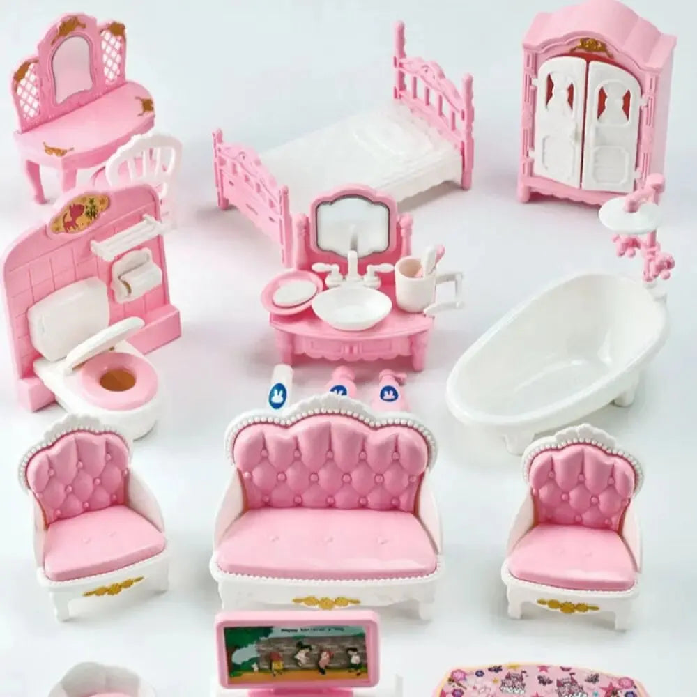 Cute Kawaii Pink 10 Items/Lot Miniature Dollhouse Furniture Accessory