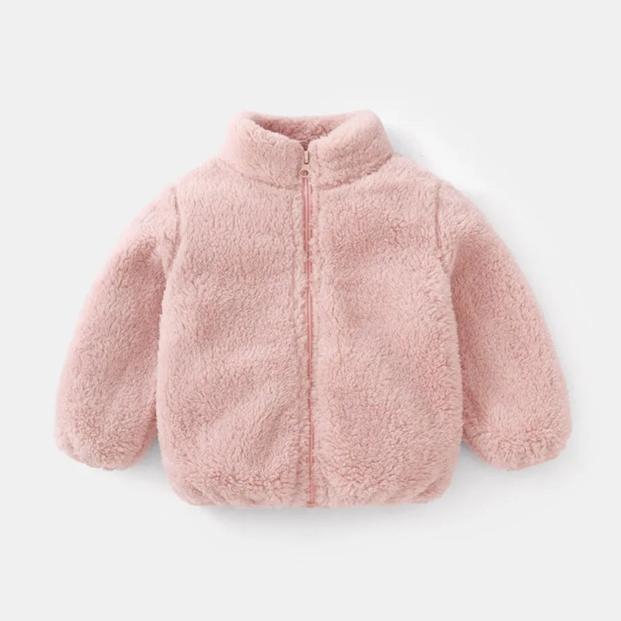 Solid Color Fashion Children Plush Coat Autumn Winter Warm Baby Girl