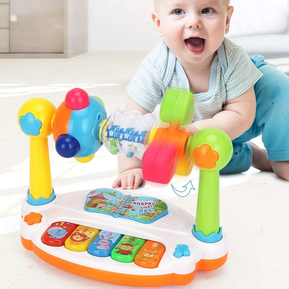 Baby Piano Toys Kids Rotating Music Keyboard Light Sound, Musical Toy