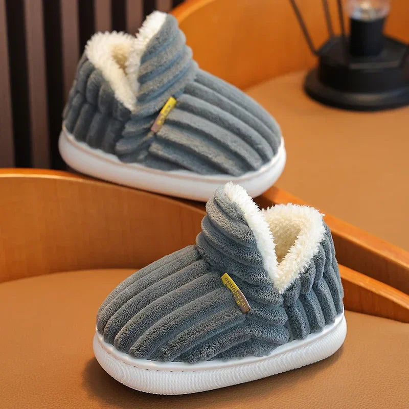 Winter Simplicity Stripe Plush Slippers Children's Non-slip Soft Sole