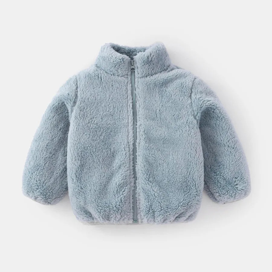 Solid Color Fashion Children Plush Coat Autumn Winter Warm Baby Girl