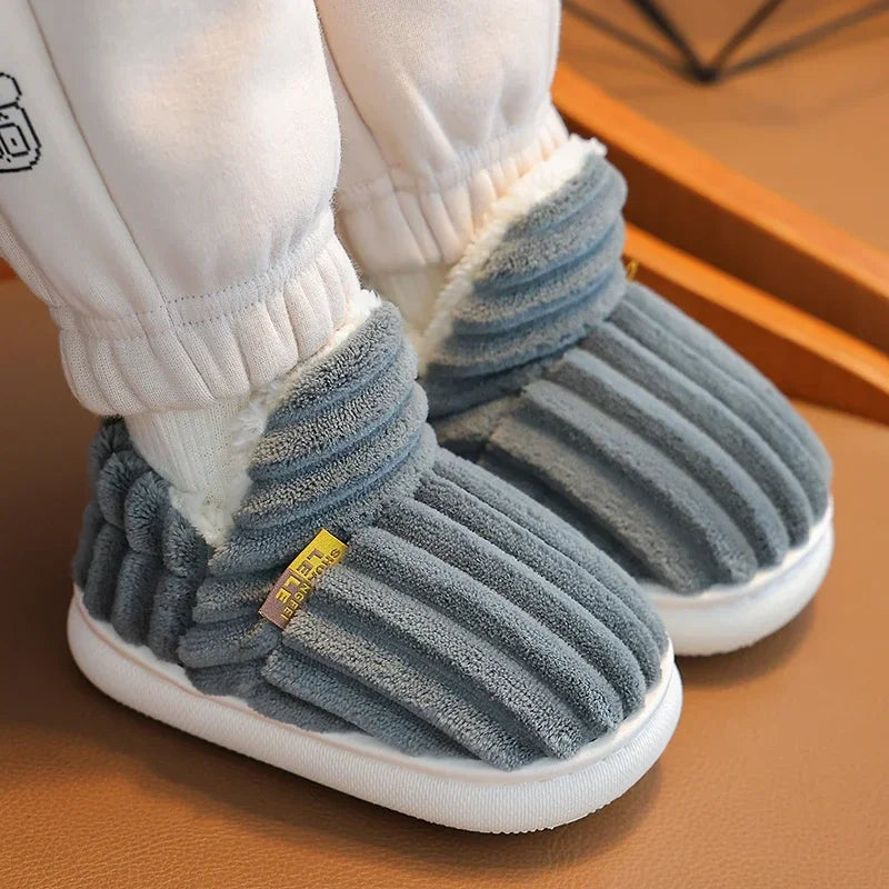 Winter Simplicity Stripe Plush Slippers Children's Non-slip Soft Sole