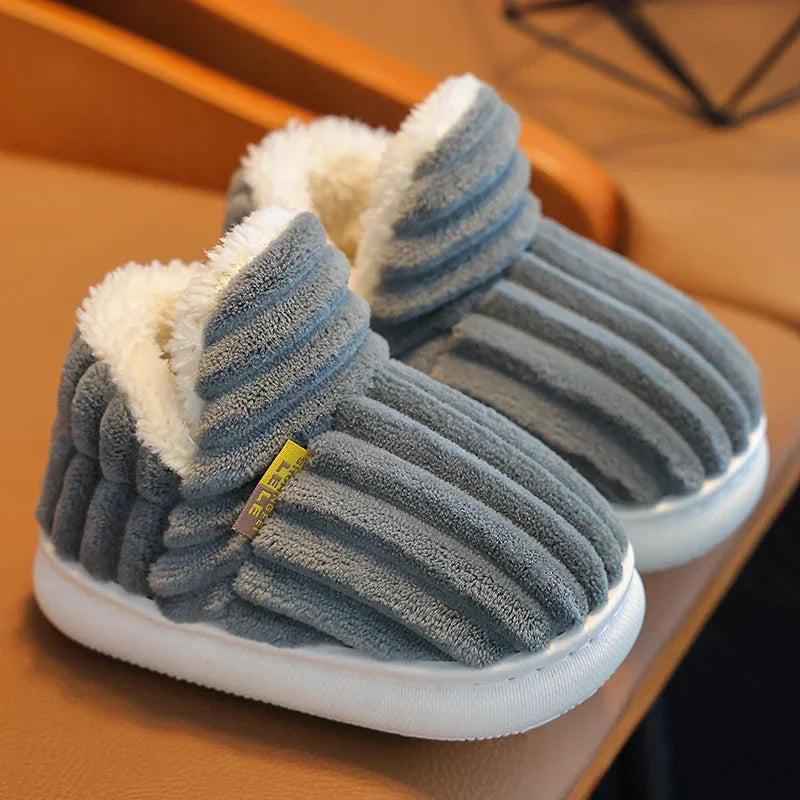 Winter Simplicity Stripe Plush Slippers Children's Non-slip Soft Sole
