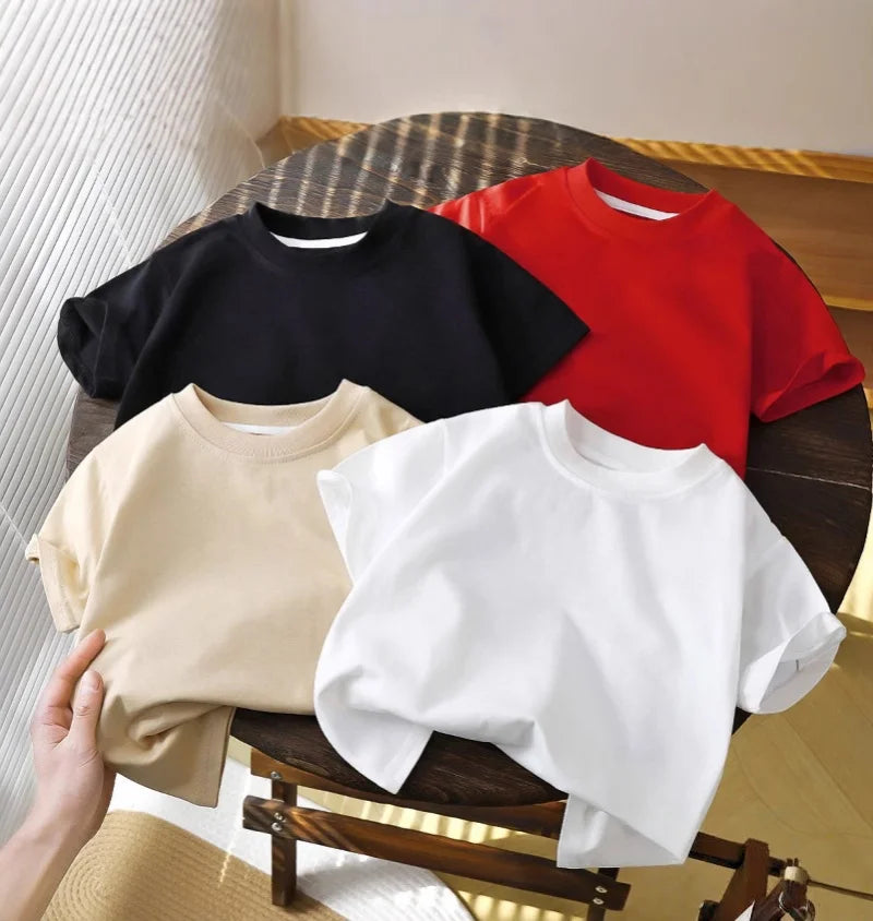 Summer Casual Children Tee 100% Cotton Solid Color Girls Short Sleeve