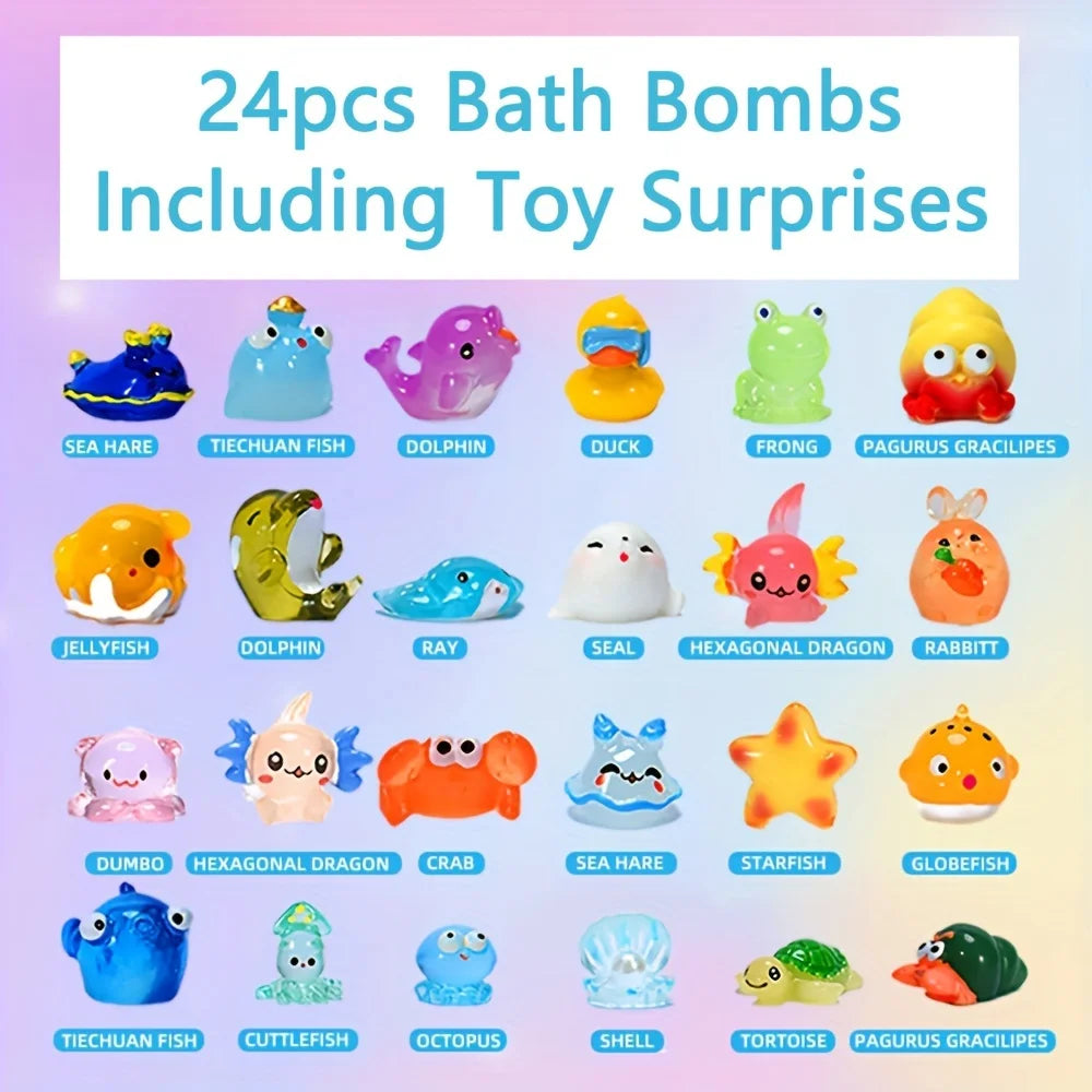 Bath Bombs with Surprise Inside, 24 Pack Kids Bath Bombs Set, Natural