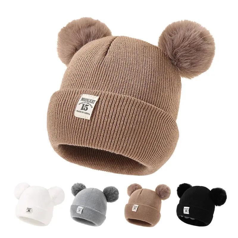 Autumn Winter Baby Warm Knitted Hats With Pom Kids Knit Beanie Hat