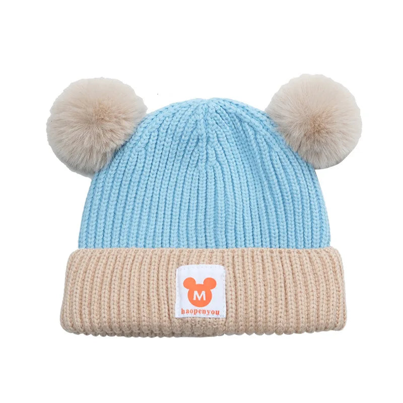 Baby Hat Scarf Set Bear Warm Knitted Children Winter Hat Cap Bonnet