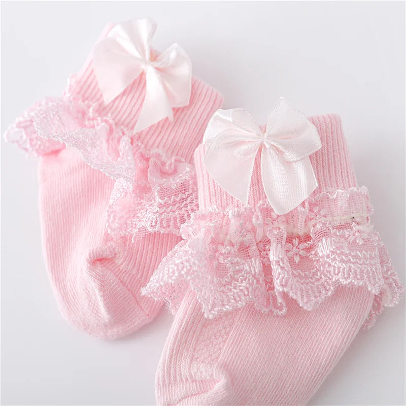 Lawadka Newborn Baby Socks Cotton Lace Infant Girls Sock Princess Bow