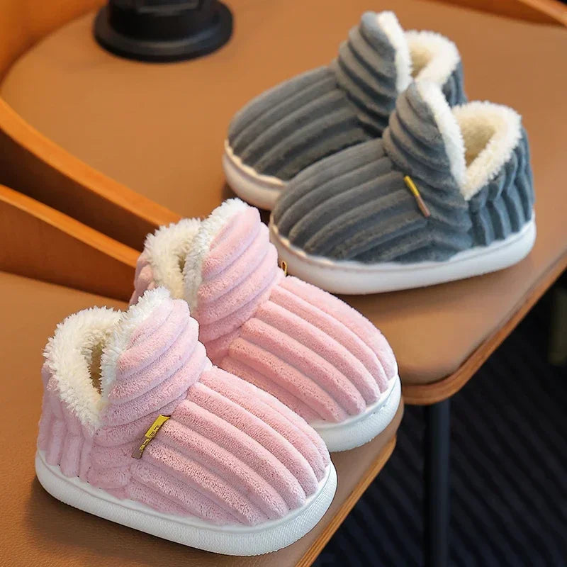 Winter Simplicity Stripe Plush Slippers Children's Non-slip Soft Sole