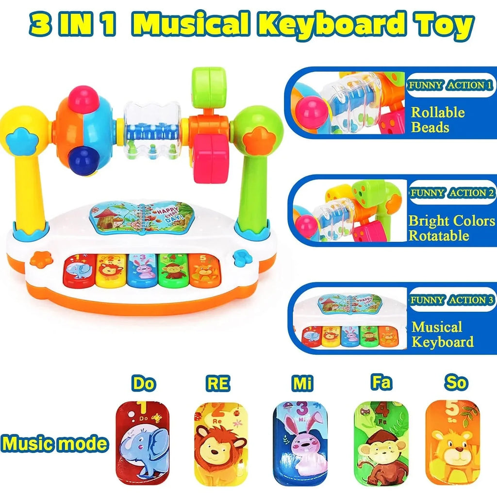 Baby Piano Toys Kids Rotating Music Keyboard Light Sound, Musical Toy