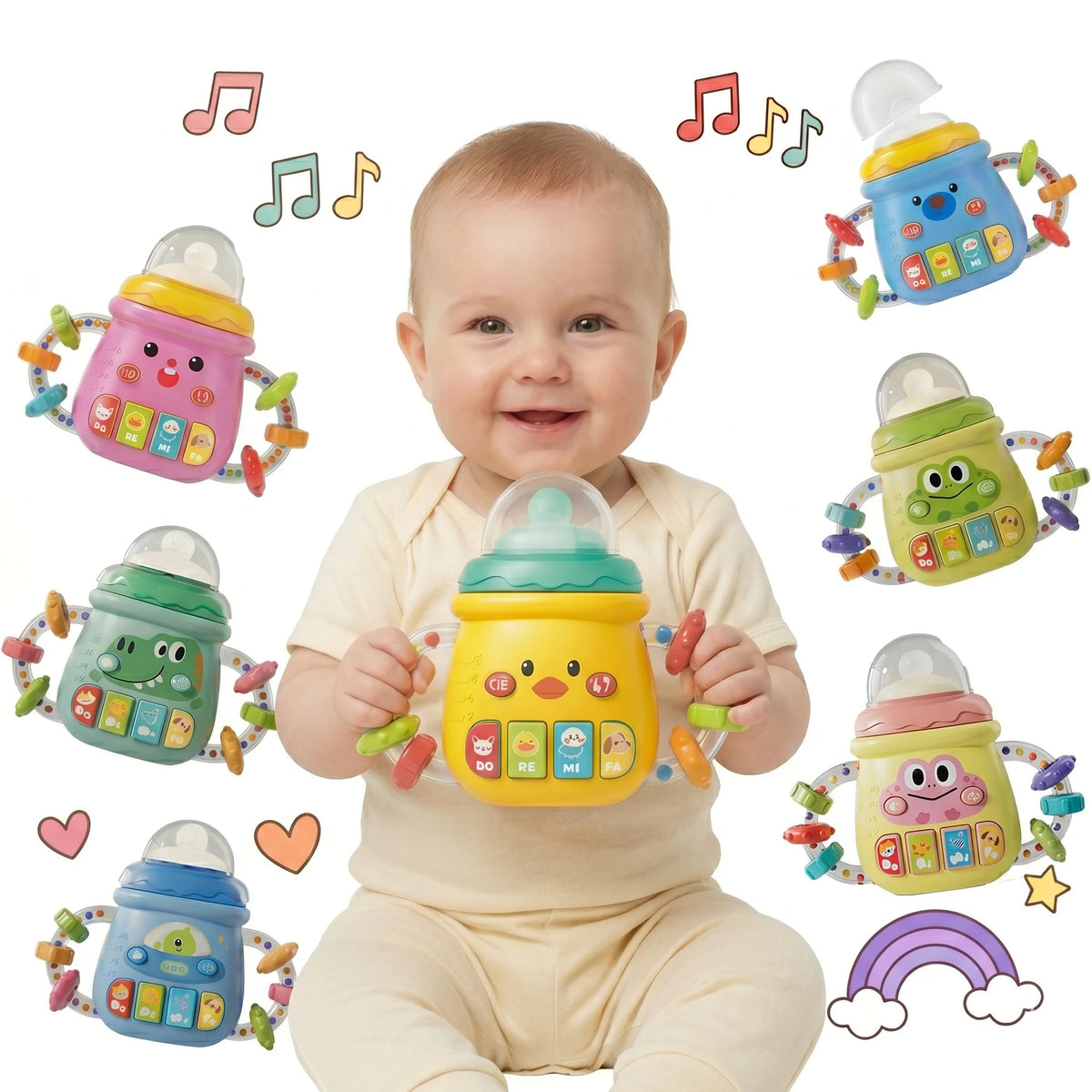 Baby Musical Pacifier Rattle Toy Early Educational Feeding Bottle