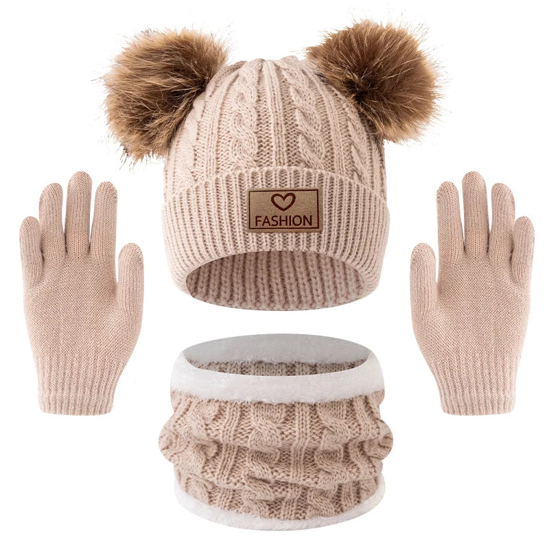 Autumn and Winter Children's Hats and Neck Gloves Set, Cute,