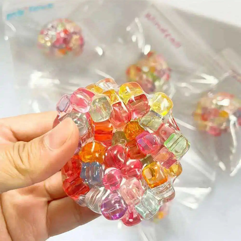 Fidget Ice Cube Colored Beads Squeeze Squishy Balls Hand Exercise