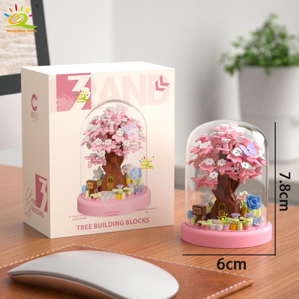HUIQIBAO MOC Four season Mini Tree House with Display Box Model Micro
