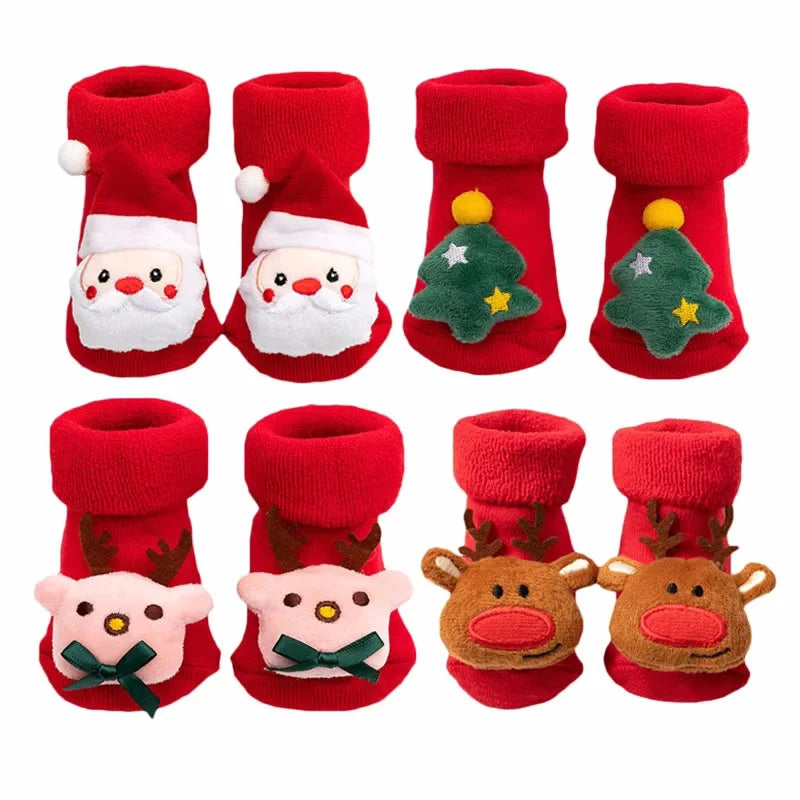 Baby Boys Girls Christmas Red Socks Spring Autumn Winter Anti Slip