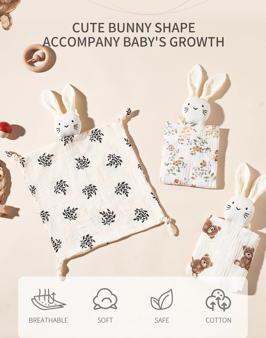 Baby Soothing Towel Soft Rabbit Doll Cotton Teether Infant Comfort