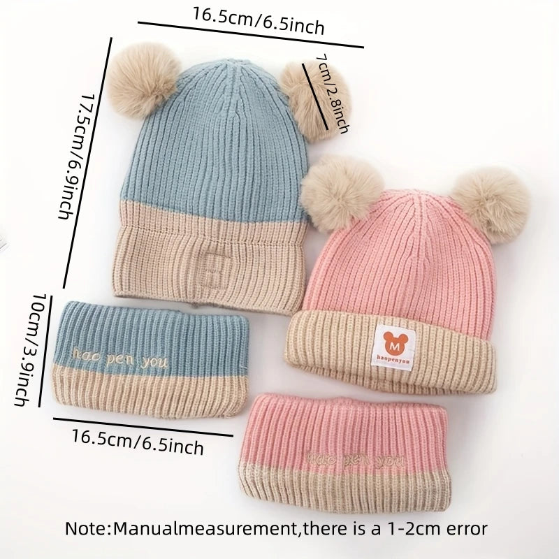 Baby Hat Scarf Set Bear Warm Knitted Children Winter Hat Cap Bonnet